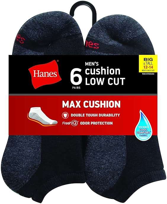Hanes Men’s Max Cushion Low Cut Socks, 6, 8, and 12 Pair Pack, White and Black - Image 3
