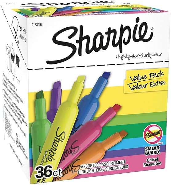 Sharpie Tank Highlighters, Fluorescent And Pastel Highlighters, Chisel Tip, Highlighter Markers Set, Assorted Colors, Value Pack, 36 Count - School, Office, Teacher Supplies - Image 2