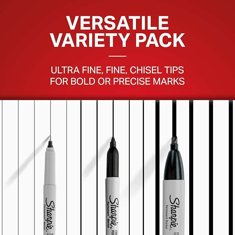 Sharpie Permanent Markers Variety Pack, Includes Chisel, Fine, and Ultra-Fine Tips, Black, 6 Count - Poster, Office, School Supplies - Image 5