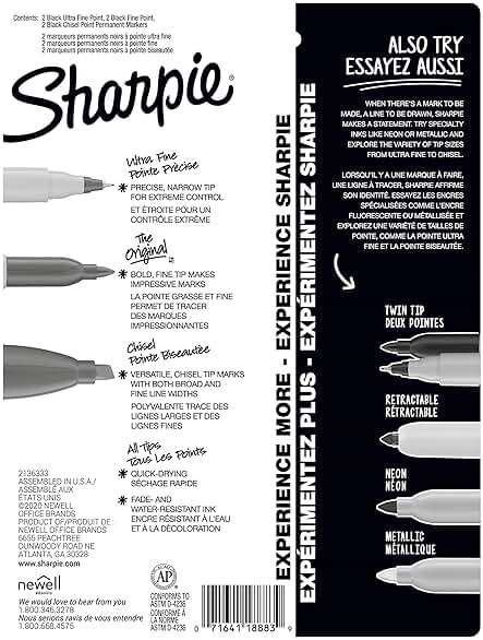 Sharpie Permanent Markers Variety Pack, Includes Chisel, Fine, and Ultra-Fine Tips, Black, 6 Count - Poster, Office, School Supplies - Image 6