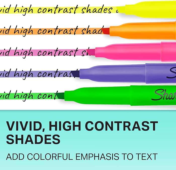 Sharpie Pocket Highlighters Narrow Chisel Tip Highlighter Marker Set Pack Of 36 In 6 Assorted Fluorescent And Pastel Highlighters Ideal For Office Teacher And School Supplies - Image 4
