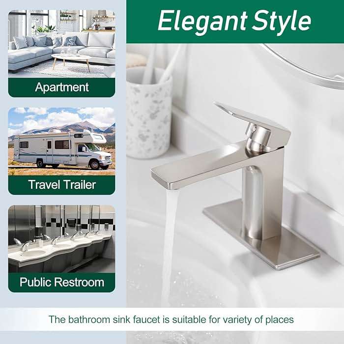 VOTON Bathroom Faucet Brushed Nickel Single Handle Bathroom Faucet 1 or 3 Hole Bathroom Sink Faucet with Deck Plate RV Bathroom Faucet 1.2 GPM - Image 5