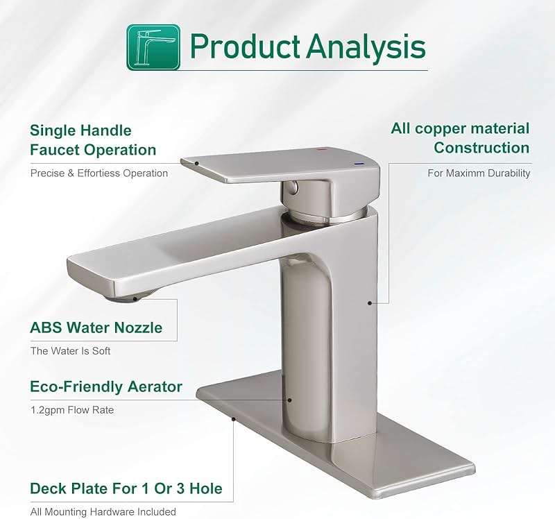 VOTON Bathroom Faucet Brushed Nickel Single Handle Bathroom Faucet 1 or 3 Hole Bathroom Sink Faucet with Deck Plate RV Bathroom Faucet 1.2 GPM - Image 6
