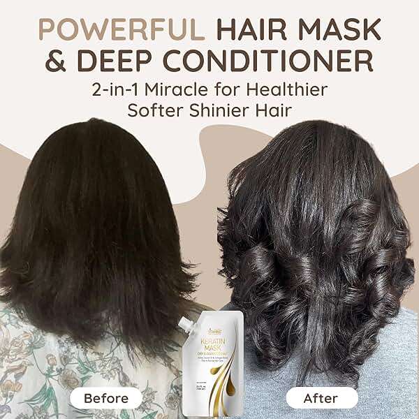 VITAMINS hair cosmetics Keratin Hair Mask - Protein Repair Keratin Treatment - Deep Conditioner for Dry, Damaged, Curly, Straight & Frizzy Hair with Biotin, Collagen & Castor Oil - 3.4 Fl Oz - Image 2