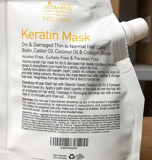 VITAMINS hair cosmetics Keratin Hair Mask - Protein Repair Keratin Treatment - Deep Conditioner for Dry, Damaged, Curly, Straight & Frizzy Hair with Biotin, Collagen & Castor Oil - 3.4 Fl Oz - Image 8