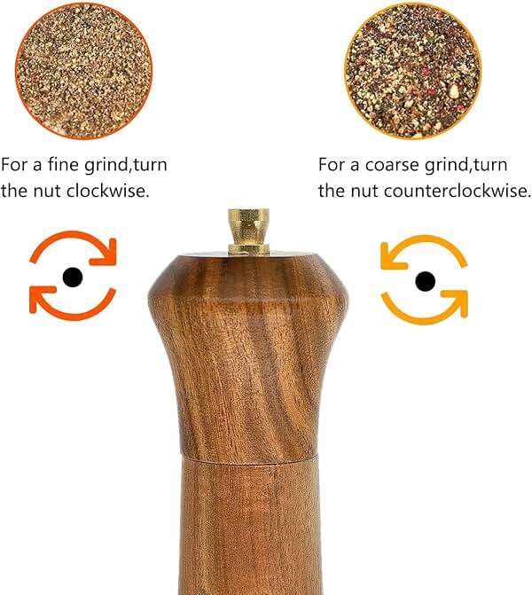 Wooden Salt and Pepper Grinder Set,Manual Salt and Pepper Mill,Acacia wood Salt Grinder Refillable,Pepper Mill with Adjustable Coarseness,Salt and Pepper Shakers Tableware Gifts 10" 2PCS - Image 6