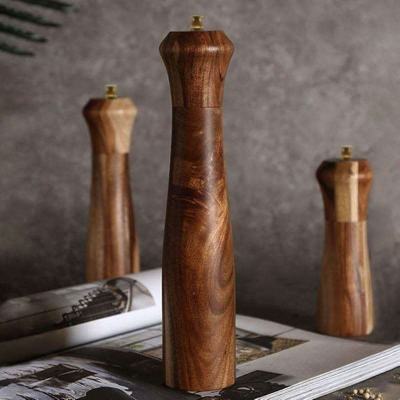 Wooden Salt and Pepper Grinder Set,Manual Salt and Pepper Mill,Acacia wood Salt Grinder Refillable,Pepper Mill with Adjustable Coarseness,Salt and Pepper Shakers Tableware Gifts 10" 2PCS - Image 7