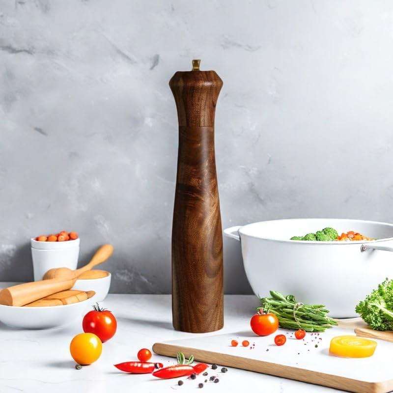 Wooden Salt and Pepper Grinder Set,Manual Salt and Pepper Mill,Acacia wood Salt Grinder Refillable,Pepper Mill with Adjustable Coarseness,Salt and Pepper Shakers Tableware Gifts 10" 2PCS - Image 9
