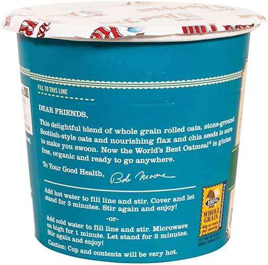 Bob's Red Mill Organic Gluten Free Oatmeal Cup, Classic with Flax/Chia, 1.8 Ounce (Pack of 1), Non-GMO, Whole Grain, Kosher - Image 5