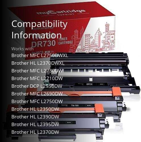 Compatible TN760 Toner Cartridge and DR730 Drum Unit Replacement for Brother TN 760 TN-760 TN730 DR-730 to use with MFC-L2710DW MFC-L2750DW HL-L2370DW Printer (2 Toners 1 Drum, 3 Pack) - Image 3