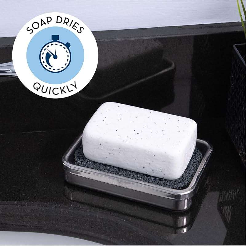 S&T INC. Bar Soap Holder for Kitchen, Bathroom, and Soap Dish, 4 Pack, Dark Grey, 2.9 inches by 4.4 inches - Image 2