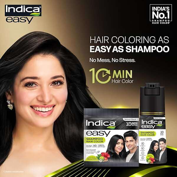 Indica Easy Shampoo In Hair Colour| Natural Black | 180ml (6.08 oz) - Image 4