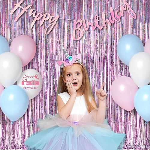 Pink Tinsel Curtain Party Backdrop - GREATRIL Foil Fringe Curtain Lilac Pink Party Streamers for Birthday Girl Themed Party Decorations - 2 Packs - Image 2