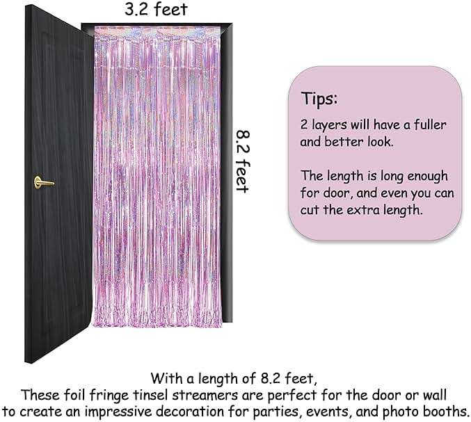 Pink Tinsel Curtain Party Backdrop - GREATRIL Foil Fringe Curtain Lilac Pink Party Streamers for Birthday Girl Themed Party Decorations - 2 Packs - Image 4