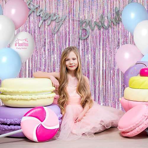 Pink Tinsel Curtain Party Backdrop - GREATRIL Foil Fringe Curtain Lilac Pink Party Streamers for Birthday Girl Themed Party Decorations - 2 Packs - Image 6