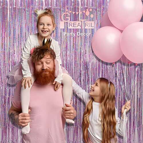 Pink Tinsel Curtain Party Backdrop - GREATRIL Foil Fringe Curtain Lilac Pink Party Streamers for Birthday Girl Themed Party Decorations - 2 Packs - Image 7