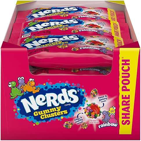 NERDS Gummy Clusters Candy, Rainbow, Crunchy and Gummy, 3 oz (Pack of 12) - Image 1