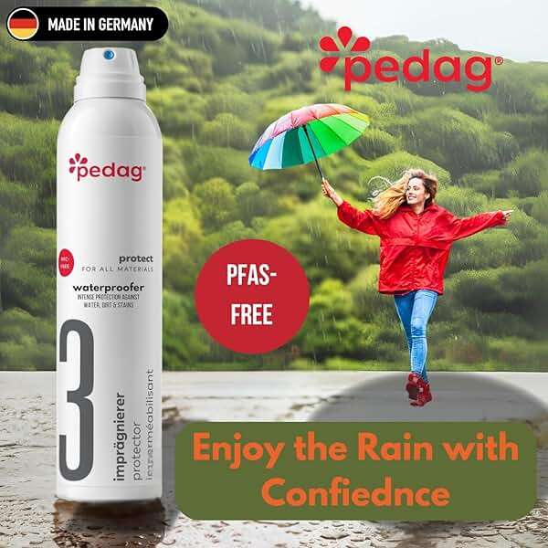 Pedag PFAS-Free Waterproofer | German Made | Heavy Duty Waterproof and Stain Repellent | Canvas & Fabric Spray Protector | Waterproofing Spray and Guard for Boots, Shoes, Tents, Hats, Jackets | 1 Can - Image 9