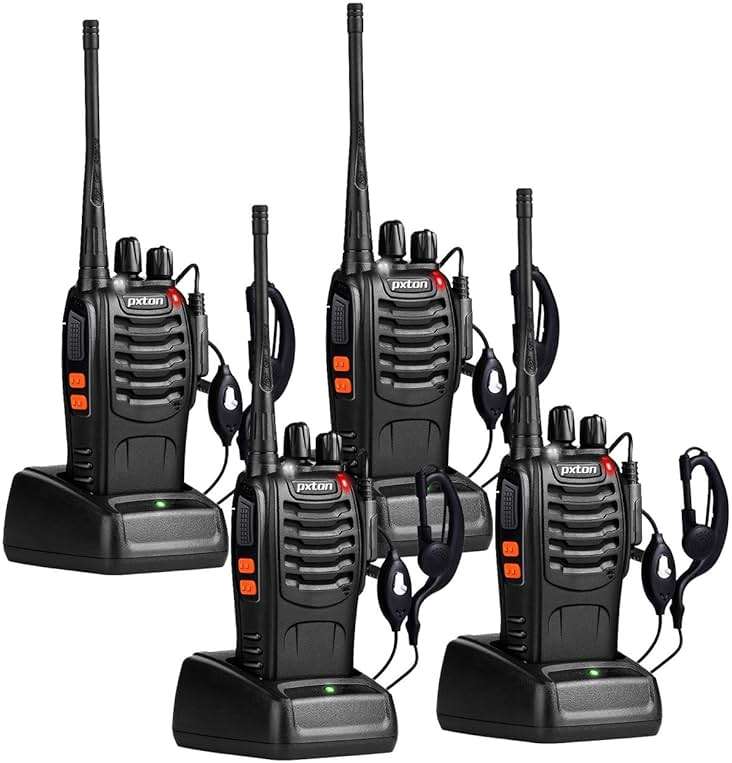 pxton Walkie Talkies Long Range for Adults with Earpieces,16 Channel Walky Talky Rechargeable Handheld Two Way Radios with Flashlight Li-ion Battery and Charger（4 Pack） - Image 1
