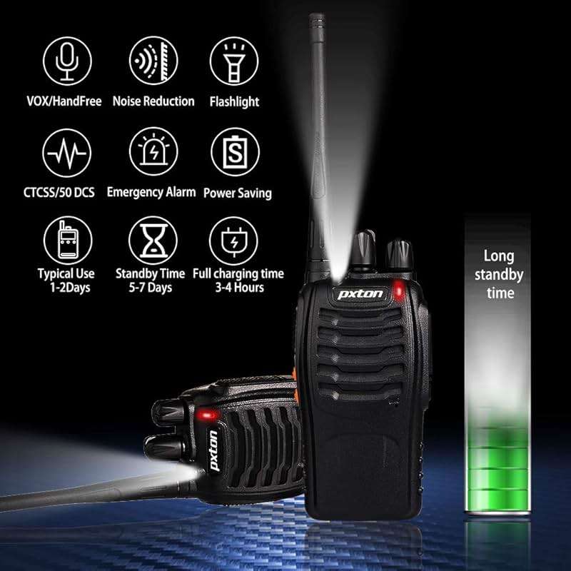 pxton Walkie Talkies Long Range for Adults with Earpieces,16 Channel Walky Talky Rechargeable Handheld Two Way Radios with Flashlight Li-ion Battery and Charger（4 Pack） - Image 2