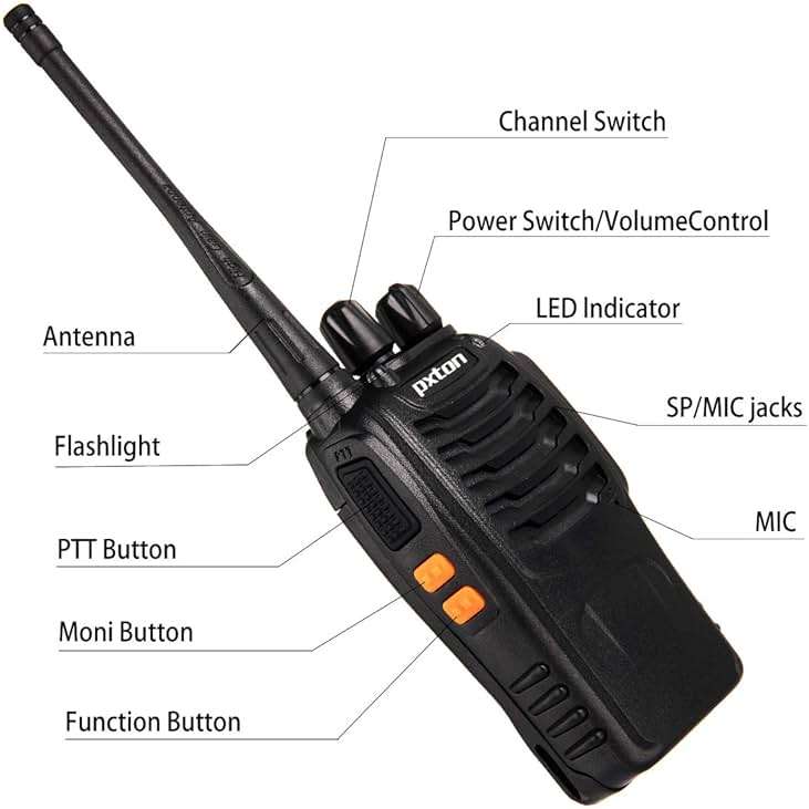 pxton Walkie Talkies Long Range for Adults with Earpieces,16 Channel Walky Talky Rechargeable Handheld Two Way Radios with Flashlight Li-ion Battery and Charger（4 Pack） - Image 5