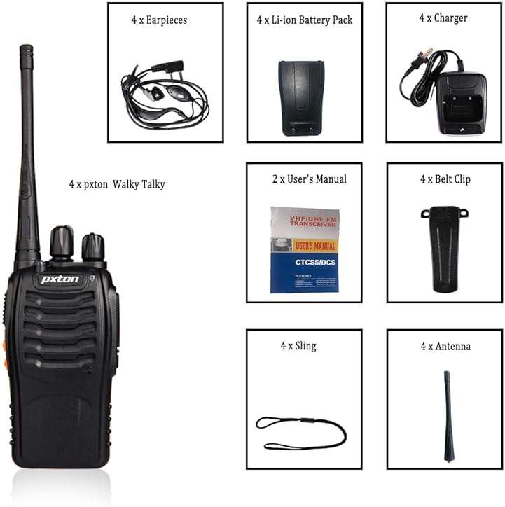 pxton Walkie Talkies Long Range for Adults with Earpieces,16 Channel Walky Talky Rechargeable Handheld Two Way Radios with Flashlight Li-ion Battery and Charger（4 Pack） - Image 6