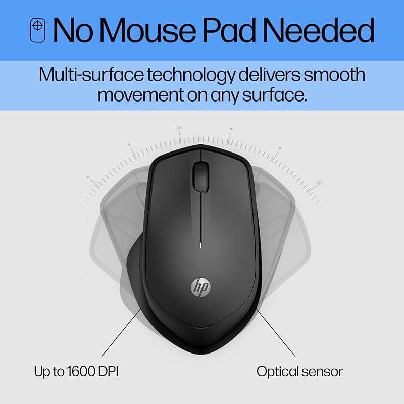 HP 280 Silent Wireless Mouse - Ergonomic, Right-Handed Design - 2.4GHz USB Wireless Connection - Multi-Surface Technology, 1600 DPI Optical Sensor - Win, Chrome, Mac OS - Up to 18-Month Battery Life - Image 6