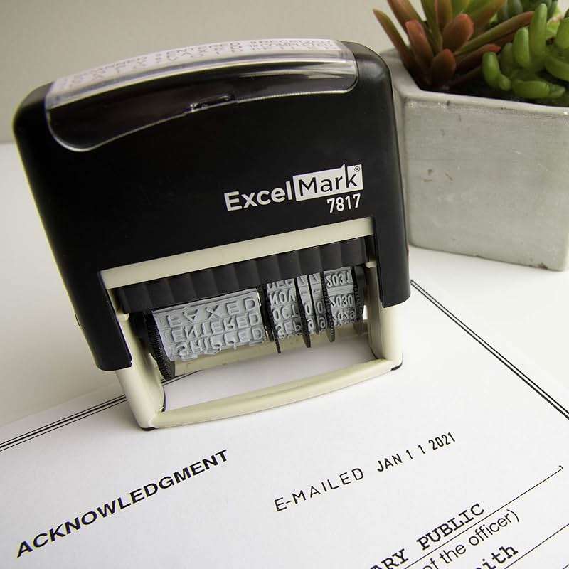 ExcelMark 12 Phrase Self-Inking Date Stamp - 2" x 1/4" Impression - Black Ink (7817) - Image 2