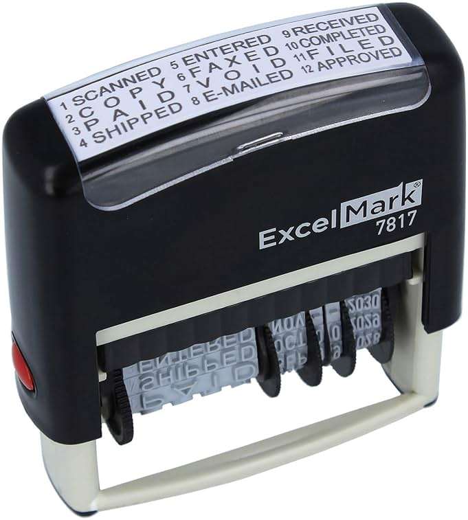 ExcelMark 12 Phrase Self-Inking Date Stamp - 2" x 1/4" Impression - Black Ink (7817) - Image 3