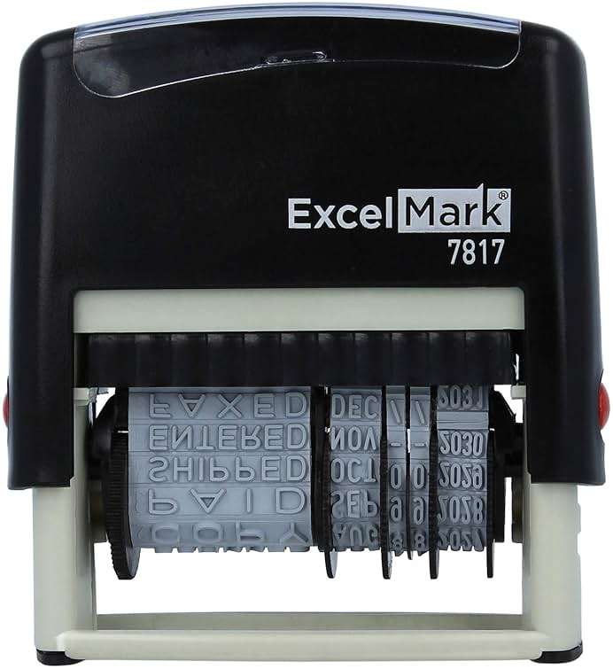 ExcelMark 12 Phrase Self-Inking Date Stamp - 2" x 1/4" Impression - Black Ink (7817) - Image 5