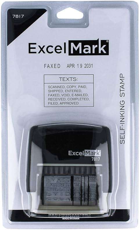 ExcelMark 12 Phrase Self-Inking Date Stamp - 2" x 1/4" Impression - Black Ink (7817) - Image 6