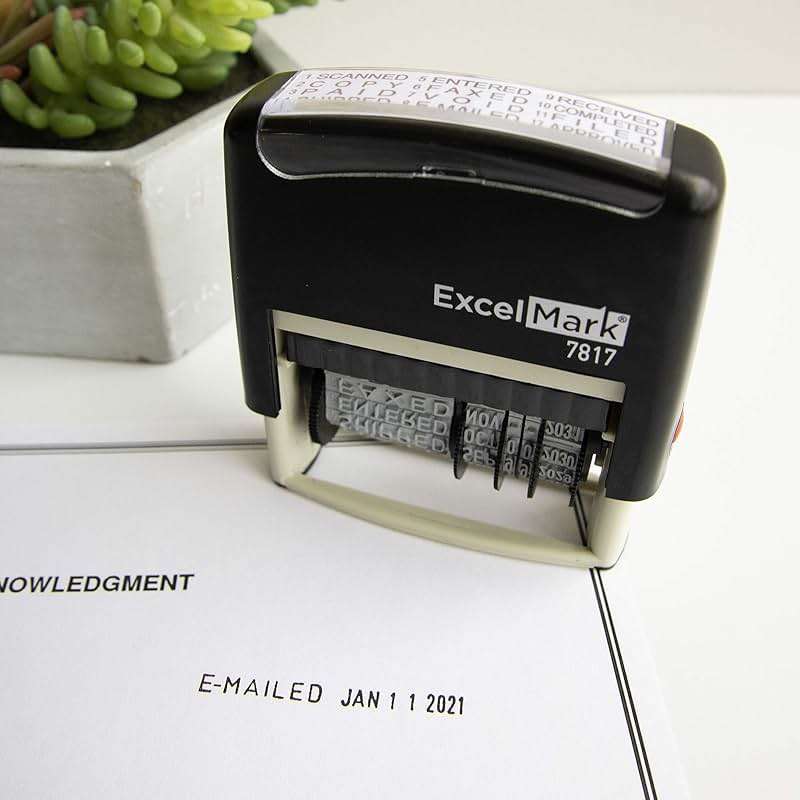 ExcelMark 12 Phrase Self-Inking Date Stamp - 2" x 1/4" Impression - Black Ink (7817) - Image 7