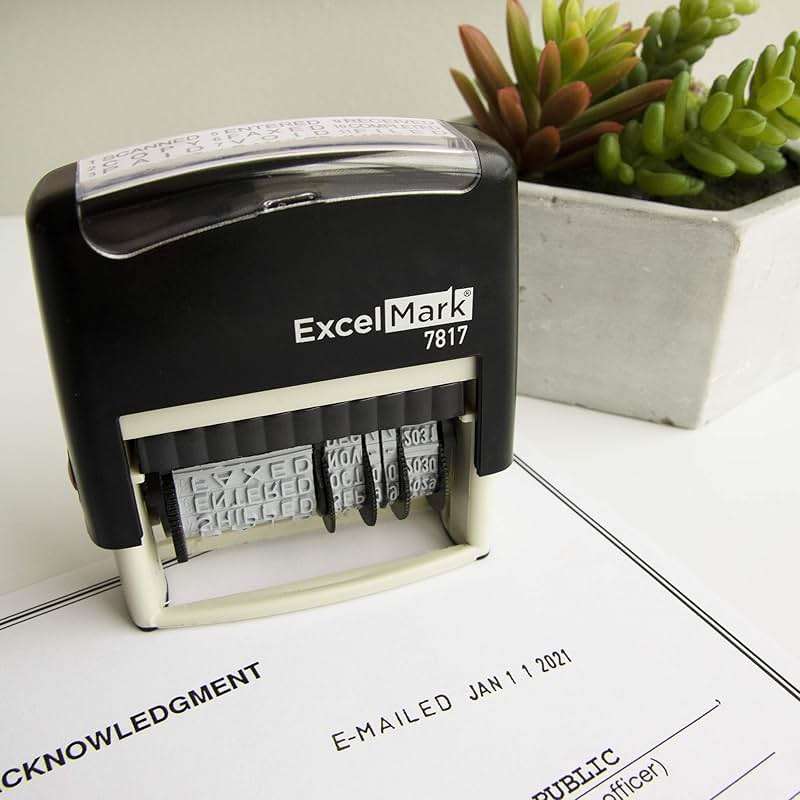 ExcelMark 12 Phrase Self-Inking Date Stamp - 2" x 1/4" Impression - Black Ink (7817) - Image 8