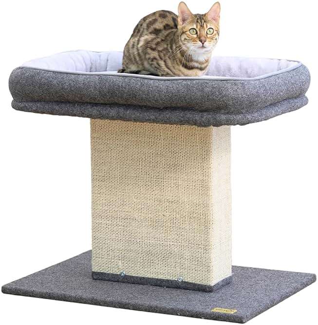 Catry Mellow 2-Level 19" Cat Tree with Large Washable Replaceable Bed, Big Sisal Post, Quick Assembly, Built to Last, Ideal for Small to Large Cats, Grey - Image 1