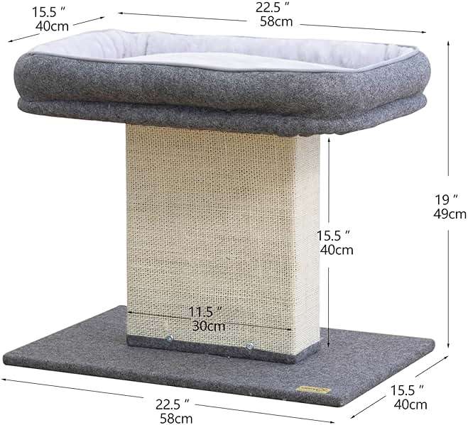 Catry Mellow 2-Level 19" Cat Tree with Large Washable Replaceable Bed, Big Sisal Post, Quick Assembly, Built to Last, Ideal for Small to Large Cats, Grey - Image 2