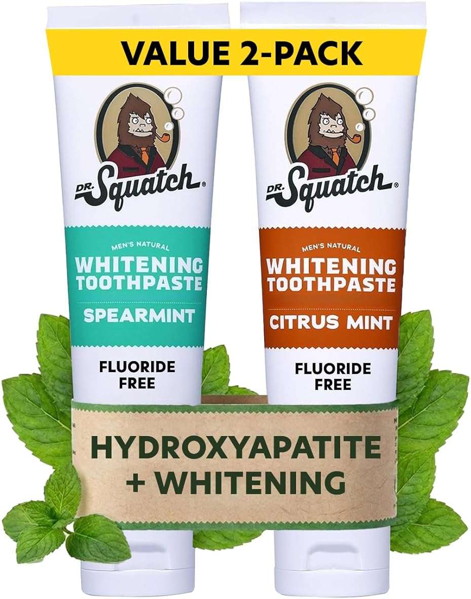 Dr. Squatch Hydroxyapatite Toothpaste Whitening - Natural, Fluoride-Free Toothpaste - Enamel Support - Day & Night Set - Citrus Mint & Spearmint, (4.7 oz, 2-Pack) - Image 1
