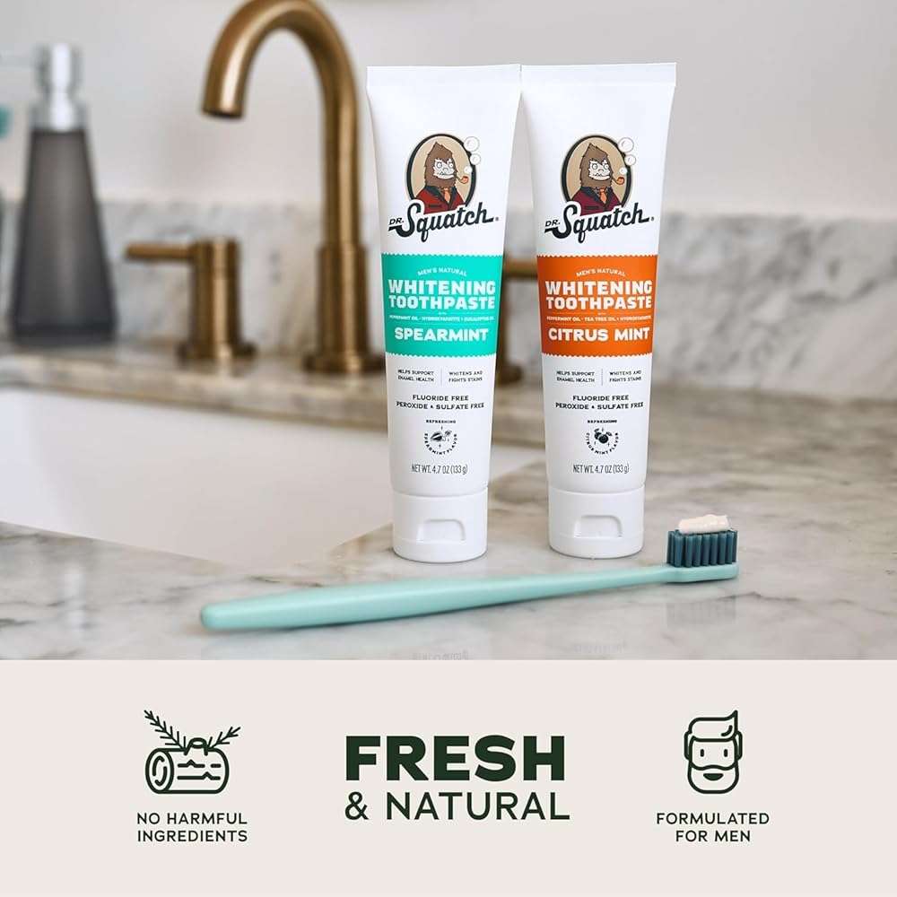 Dr. Squatch Hydroxyapatite Toothpaste Whitening - Natural, Fluoride-Free Toothpaste - Enamel Support - Day & Night Set - Citrus Mint & Spearmint, (4.7 oz, 2-Pack) - Image 3