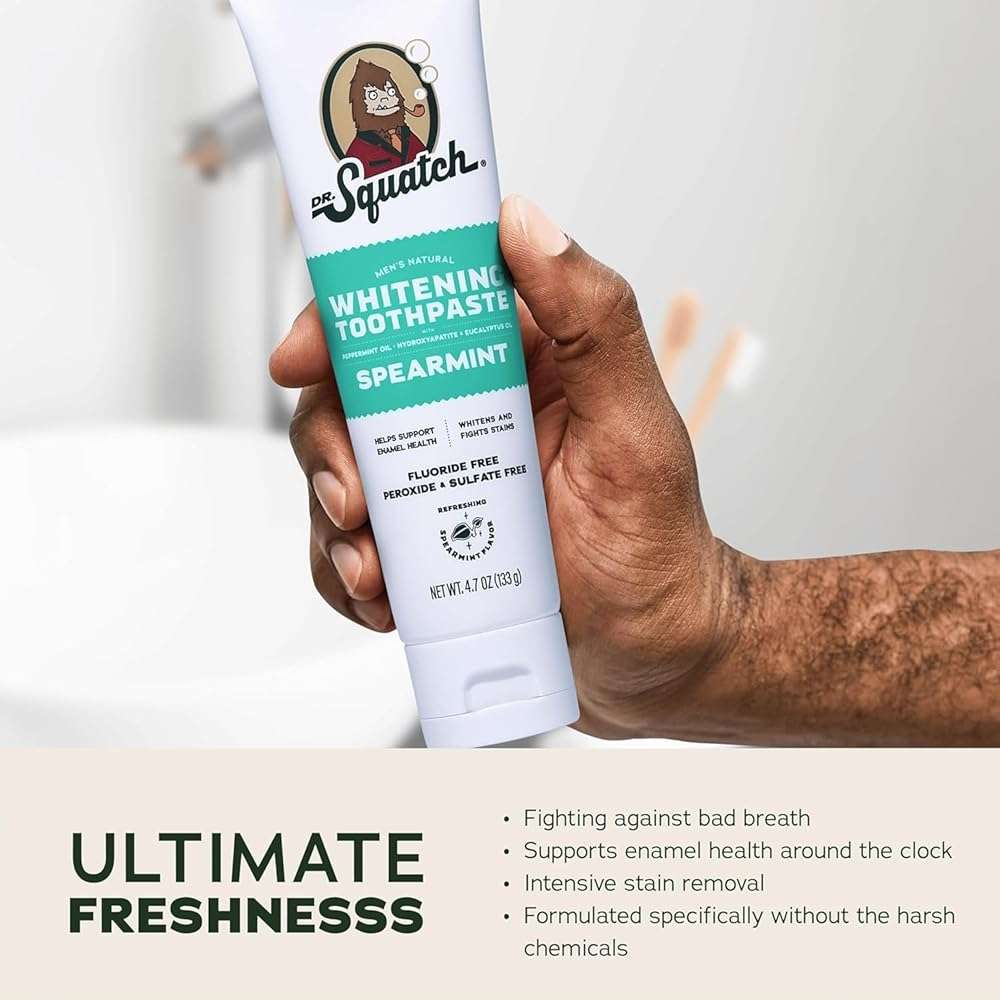 Dr. Squatch Hydroxyapatite Toothpaste Whitening - Natural, Fluoride-Free Toothpaste - Enamel Support - Day & Night Set - Citrus Mint & Spearmint, (4.7 oz, 2-Pack) - Image 4