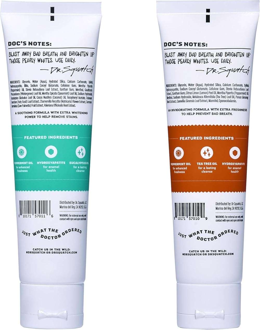 Dr. Squatch Hydroxyapatite Toothpaste Whitening - Natural, Fluoride-Free Toothpaste - Enamel Support - Day & Night Set - Citrus Mint & Spearmint, (4.7 oz, 2-Pack) - Image 6