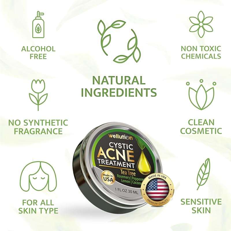Cystic Acne Spot Treatment – Tea Tree Acne Cream – Fast-Acting Acne Spot Corrector for Face, Pimples & Blemishes – Non-Greasy, Gentle Formula – 1oz – by WELLUTION - Image 8