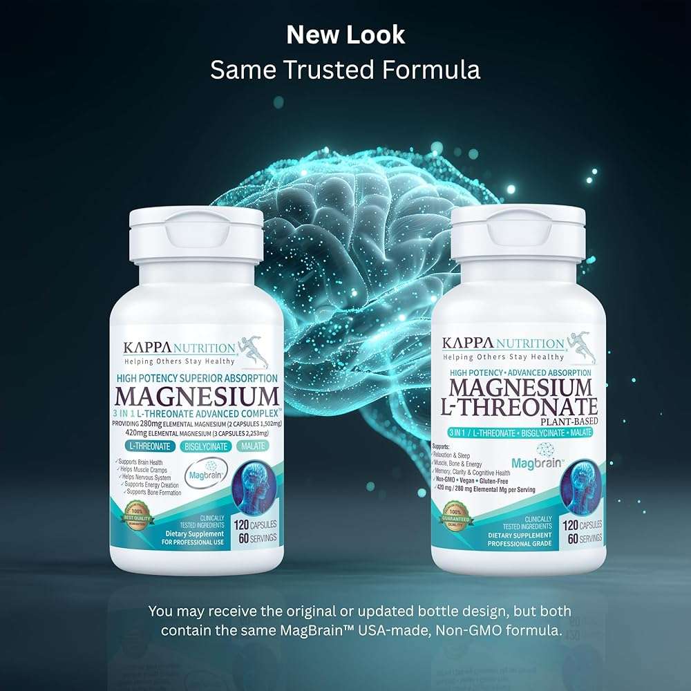 Kappa Nutrition Powered by Magbrain™ Magnesium L-Threonate Plant-Based, 420mg Elemental Magnesium (3 Capsules) from 2,253mg, 120 Vegan Capsules, Brain, Sleep & Muscle Support. - Image 3