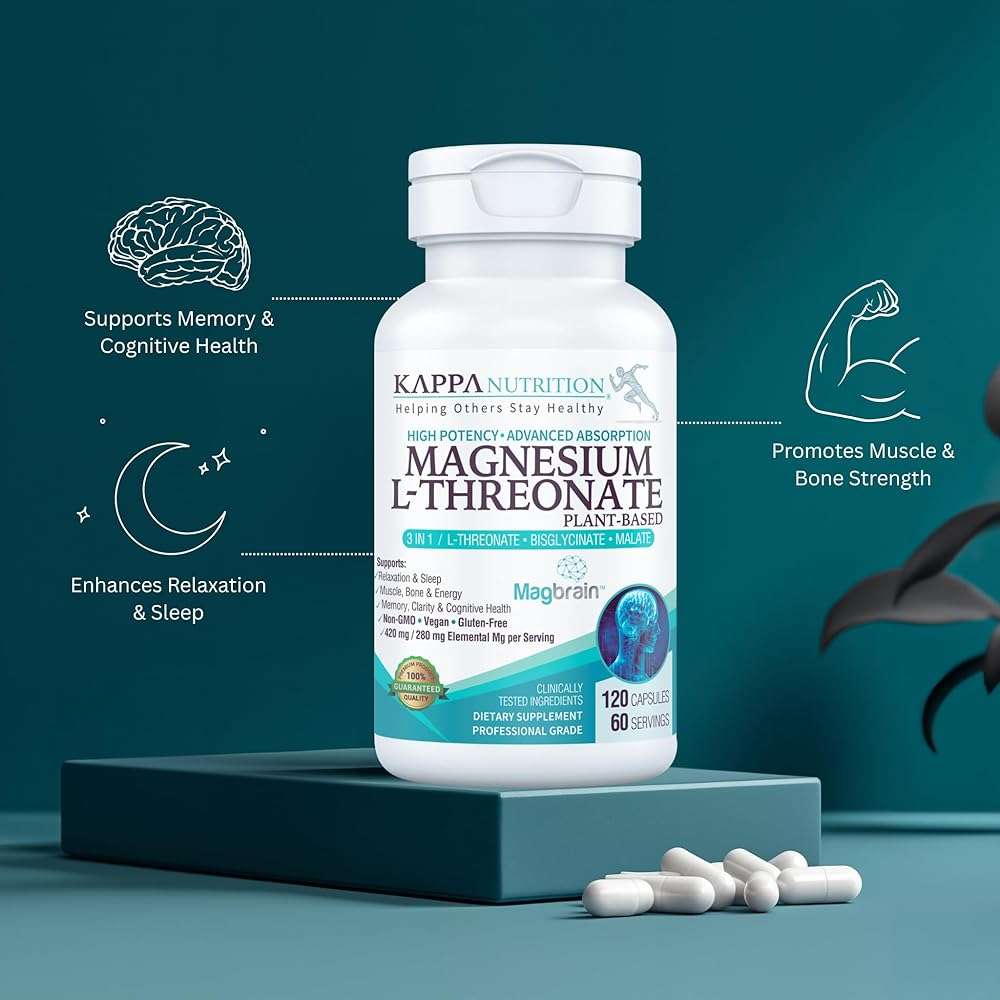 Kappa Nutrition Powered by Magbrain™ Magnesium L-Threonate Plant-Based, 420mg Elemental Magnesium (3 Capsules) from 2,253mg, 120 Vegan Capsules, Brain, Sleep & Muscle Support. - Image 5