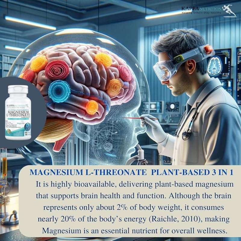 Kappa Nutrition Powered by Magbrain™ Magnesium L-Threonate Plant-Based, 420mg Elemental Magnesium (3 Capsules) from 2,253mg, 120 Vegan Capsules, Brain, Sleep & Muscle Support. - Image 6