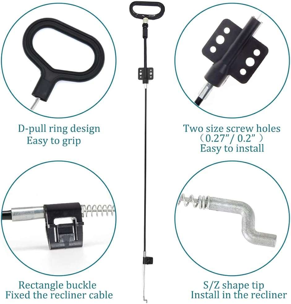 ttmagic 2Pcs Recliner Cables Replacement D-Ring Pull Handle, Metal Recliner Release Handle, Exposed Cable Length 4.9", Total Length 42.5", Fit Ashley and Most Recliner - Image 4