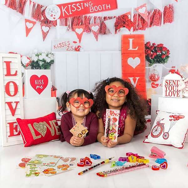 Valentine's Day Gifts for Kids Classroom - 28 Packs Super Value Stationery Kit, Cards, Pencils, Erasers, Pen Sharpeners, Holders, Exchange Party Favors Toys - Image 2