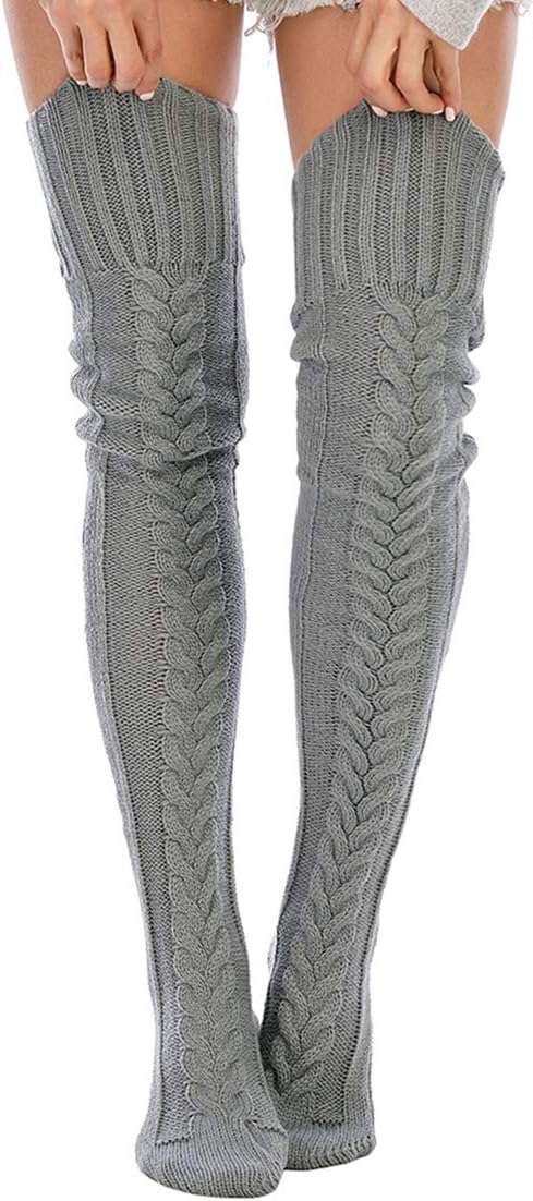 Leoparts Women's Cable Knitted Thigh High Boot Socks Extra Long Winter Stockings Over Knee Leg Warmers - Image 1