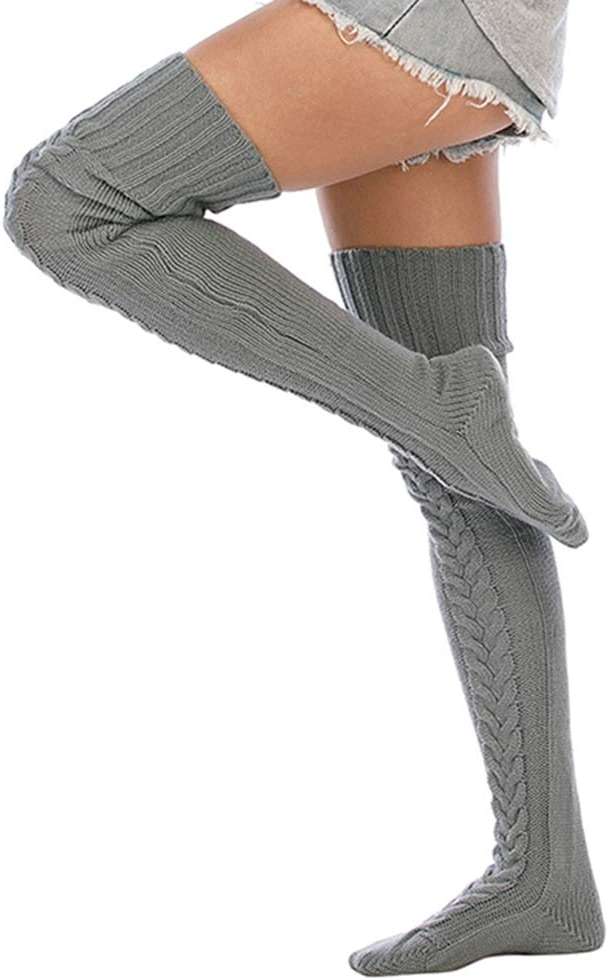 Leoparts Women's Cable Knitted Thigh High Boot Socks Extra Long Winter Stockings Over Knee Leg Warmers - Image 6