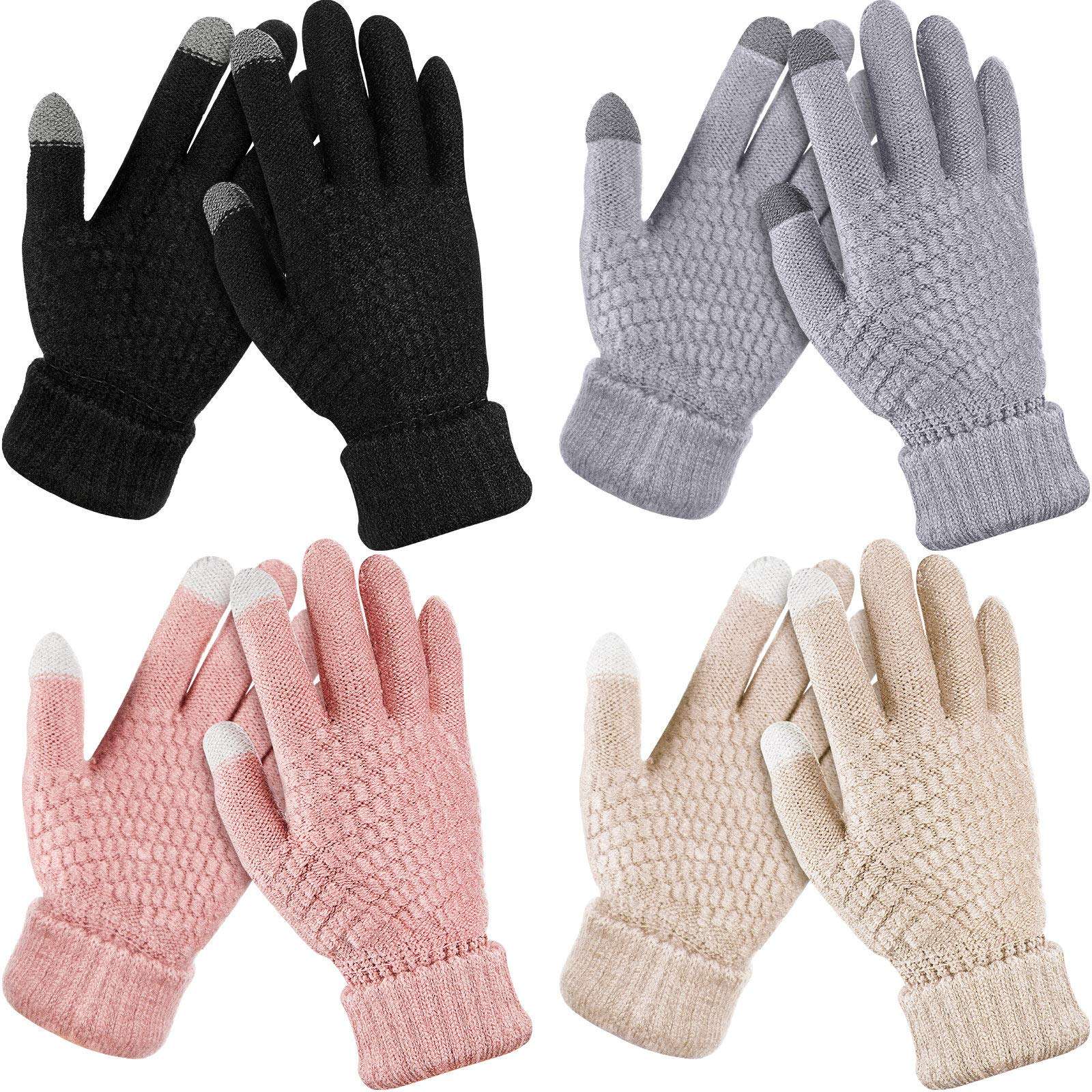 Geyoga 4 Pairs Women's Winter Touch Screen Gloves Soft Warm Fleece Lined Knit Elastic Cuff Texting Gloves - Image 1