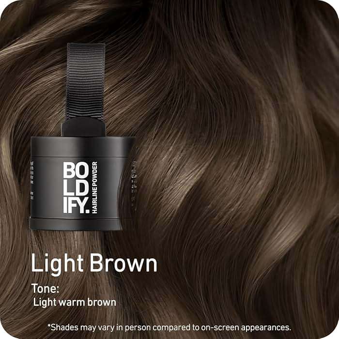 BOLDIFY Hairline Powder - Water-Resistant Root Touch Up Hair Color for Gray Coverage - 24-Hour Stain-Proof, Mess-Free Hair Powder for Thinning Hair - Light Brown - Image 2