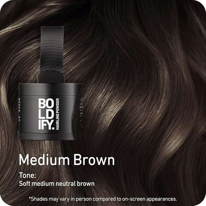 BOLDIFY Hairline Powder - Water-Resistant Root Touch Up Hair Color for Gray Coverage - 24-Hour Stain-Proof, Mess-Free Hair Powder for Thinning Hair - Medium Brown - Image 2